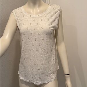 J. Crew White Anchor Print Tank Top Crew 
Linen Tank S